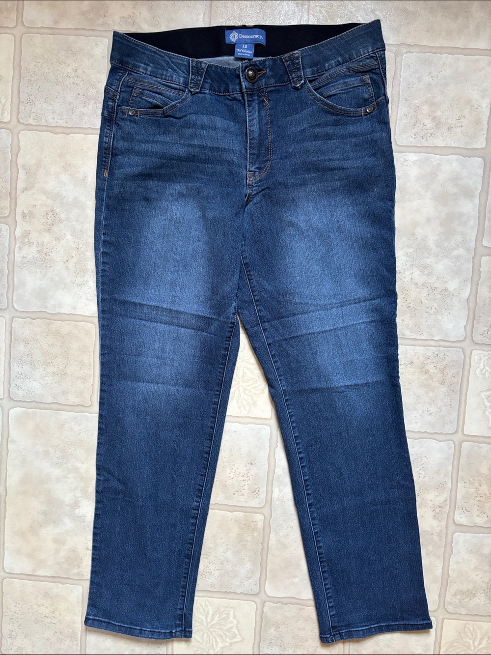 Democracy “Ab”solution Straight Leg Denim Blue Jeans Women’s Size 12 Stretch